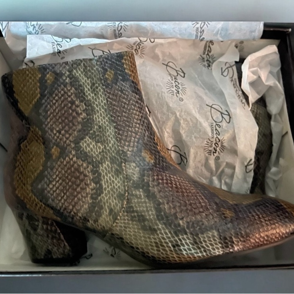 Beacon Brown Snakeskin Ankle Boots with Block Heel